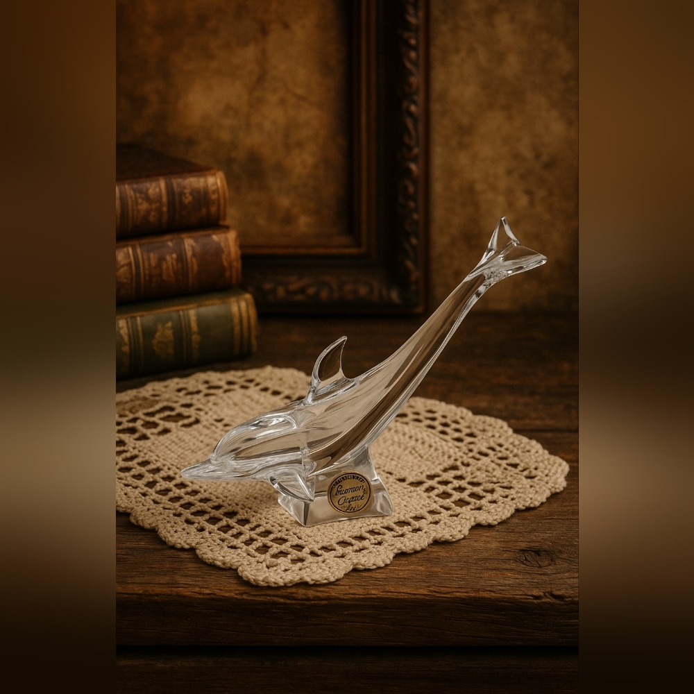 J.G DURAND Vintage Clear Glass Dolphin Figurine